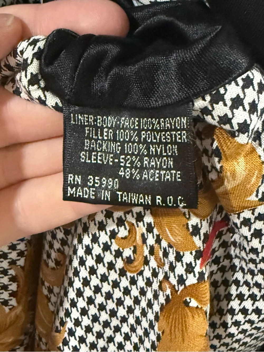 Vintage Evan-Picone Black Trench Coat Houndstooth Crest Lining Long Rain Coat - Picture 5 of 10